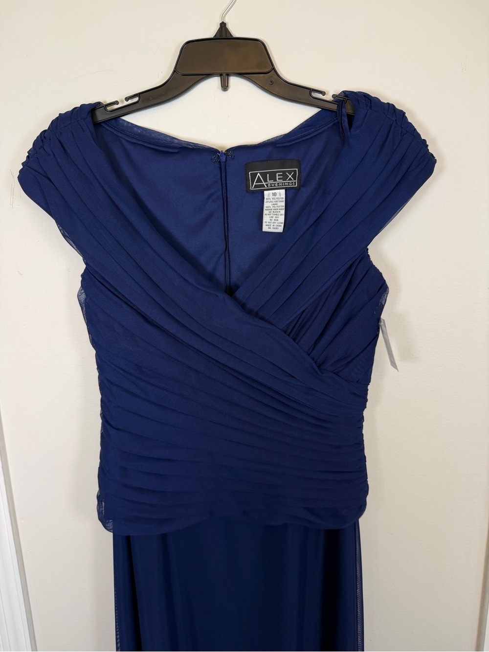 NWT Gorgeous Alex Evenings Royal Blue Ruched Mesh Overlay Evening Gown Size 10